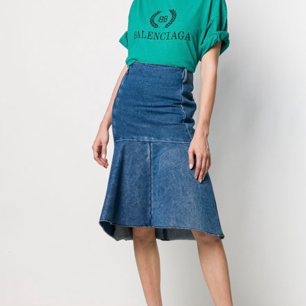 Balenciaga godet style denim peplum skirt size 40